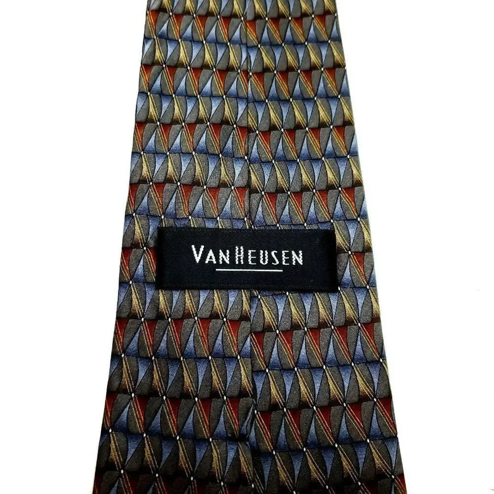 Van Heusen Silk Tie‎ Print Green Wide Geometric